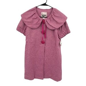 Coquette‎ Peter Pan Girls Coat Dress M Pink Wool Blend Bow Back Twee Princess